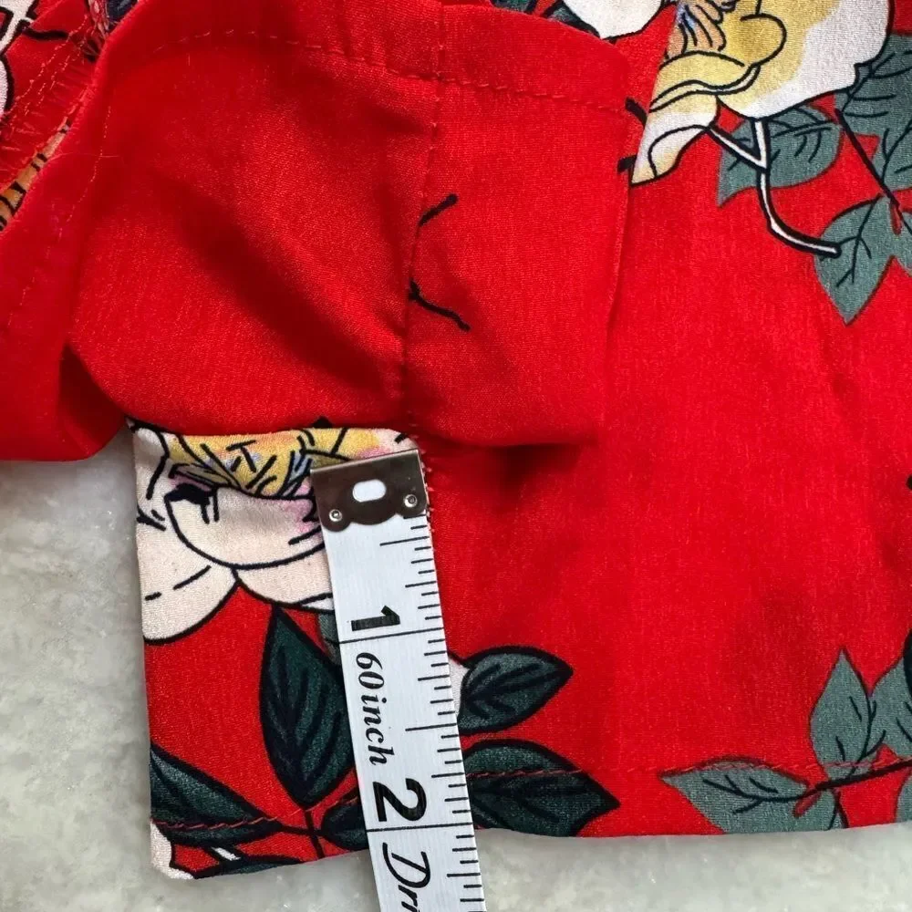 Red Floral Faux Wrap Skort Romper. Size Small